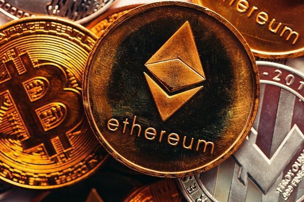 Close-up of Ethereum and Bitcoin coins